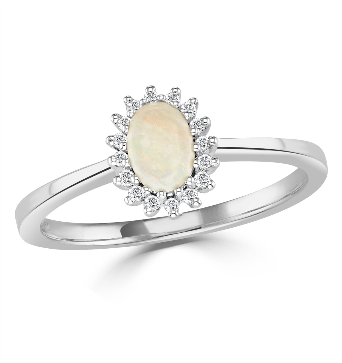 Opal 6 x 4mm And Diamond 18K White Gold Ring